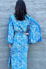 Upcycled Silk Sari Kimono In Cyan Floral