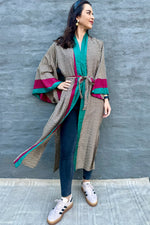 Upcycled Silk Sari Kimono In Winter Zig-Zag