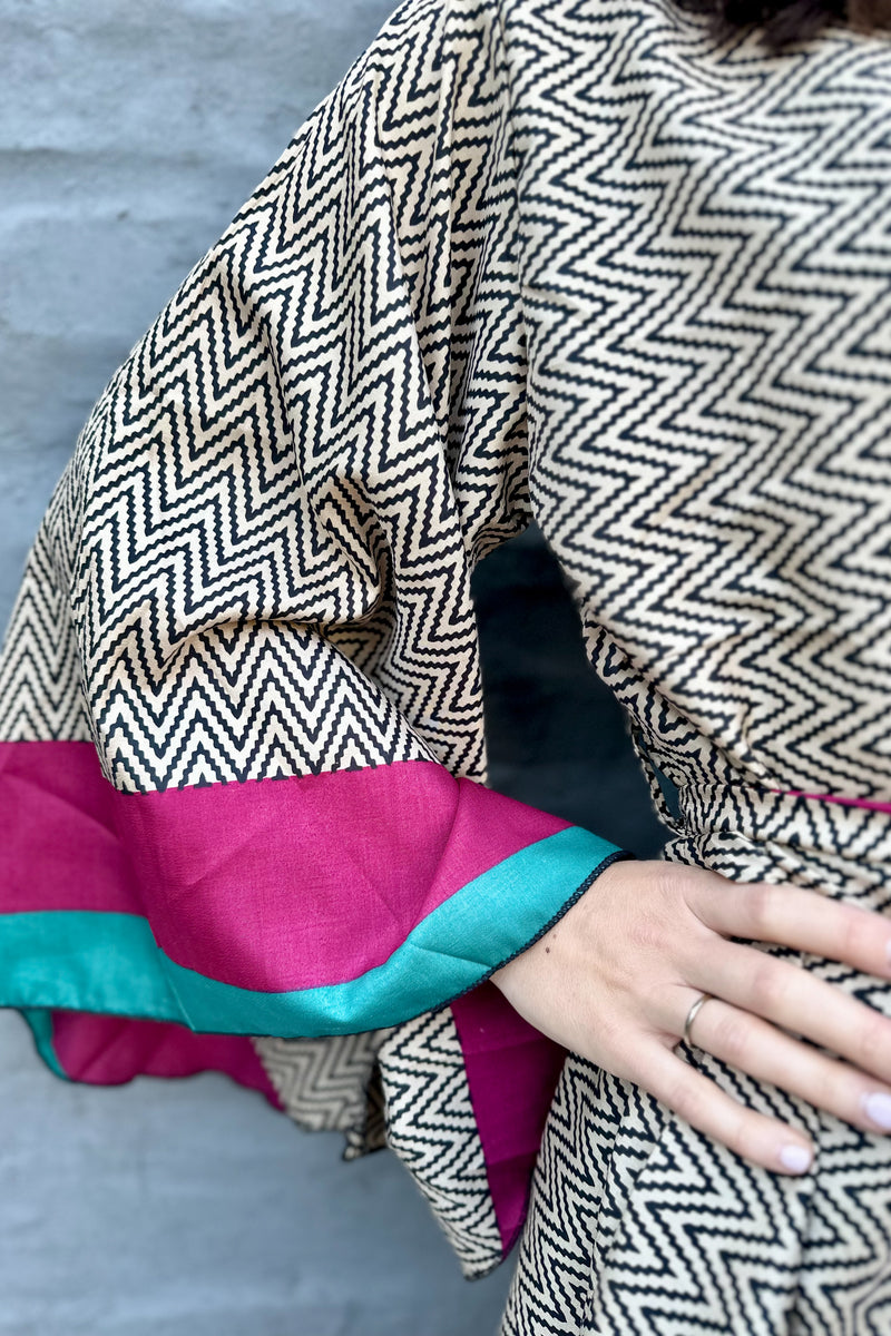 Upcycled Silk Sari Kimono In Winter Zig-Zag