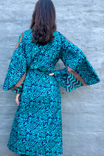 Upcycled Silk Sari Kimono In Navy & Teal Swirl