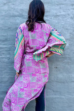 Upcycled Silk Sari Kimono In Silvery Cerise