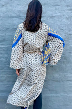 Upcycled Silk Sari Kimono In Sandy Blue Pansy