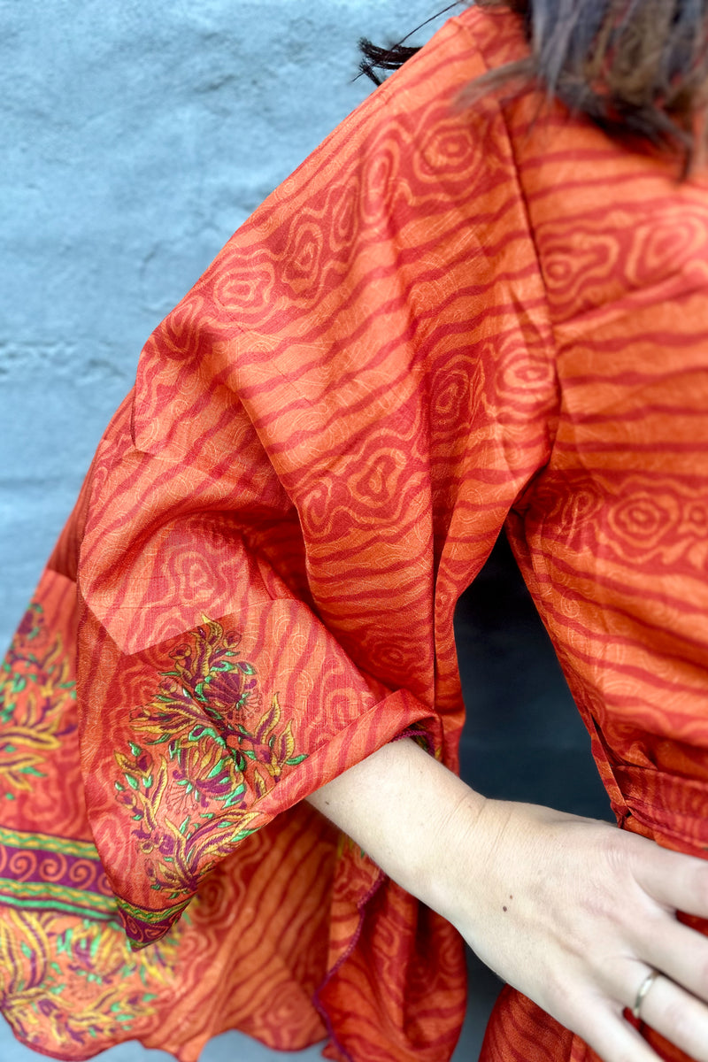 Upcycled Silk Sari Kimono Orange & Red
