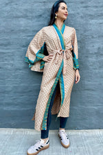 Upcycled Silk Sari Kimono In Sandy Turquoise