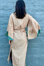 Upcycled Silk Sari Kimono In Sandy Turquoise