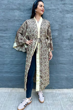 Upcycled Silk Sari Kimono In Browns & Beige