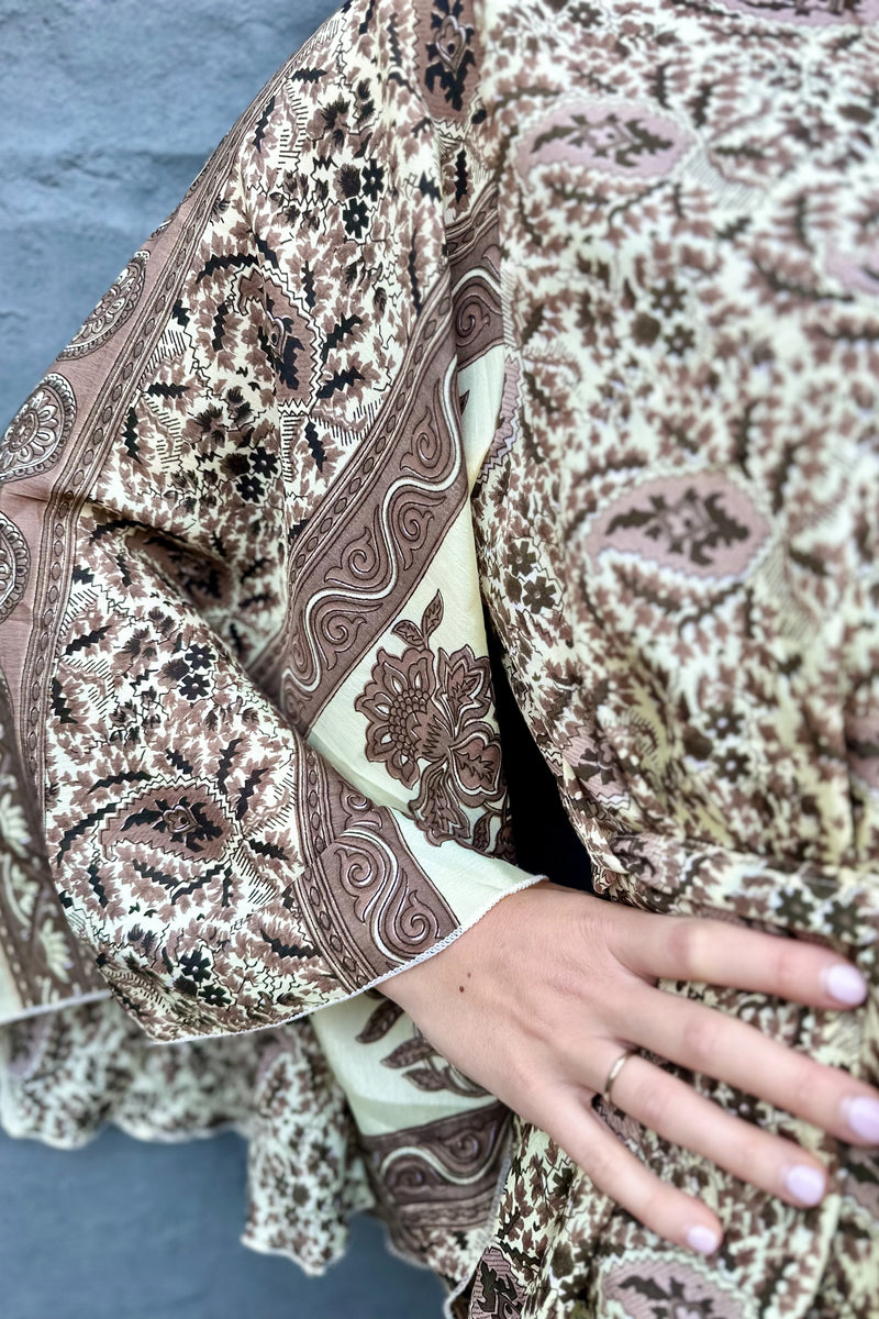 Upcycled Silk Sari Kimono In Browns & Beige