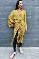 Upcycled Silk Sari Kimono In Dijon Mustard