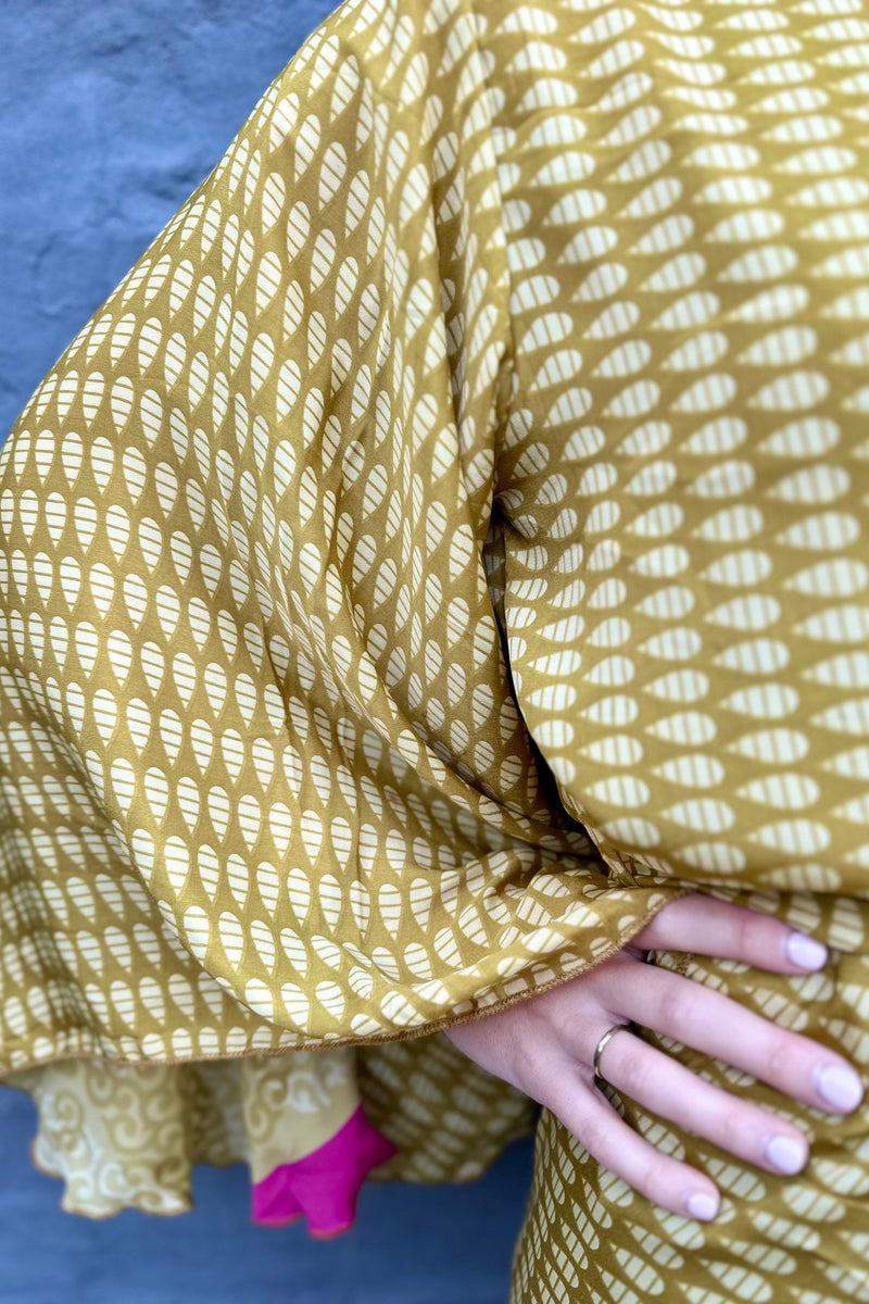 Upcycled Silk Sari Kimono In Dijon Mustard