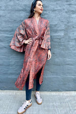 Upcycled Silk Sari Kimono In Silvery Salmon