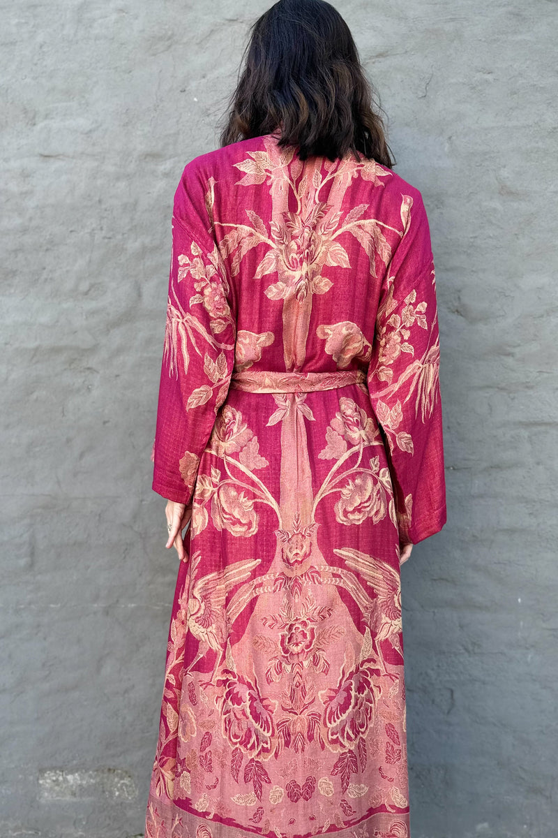 Cashmere & Bamboo Long Kimono In Magenta