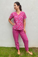 Pink Floral Scrub Top