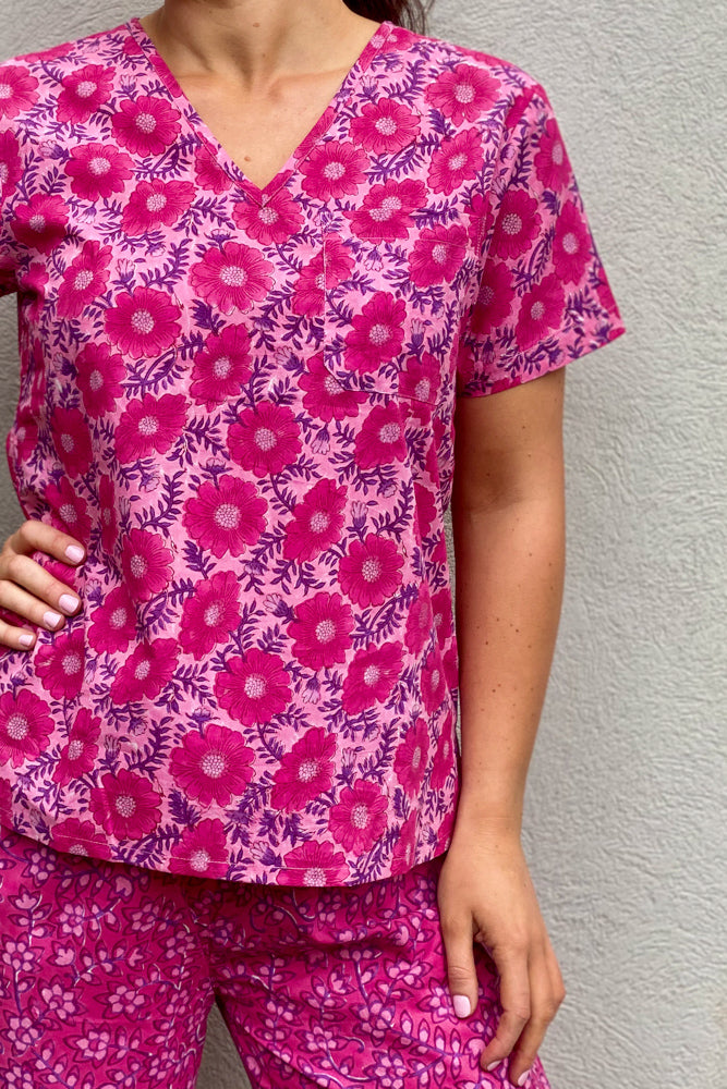 Pink Floral Scrub Top