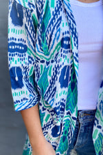 Cotton Kimono In Blue & Green Ikat