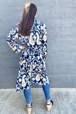 Cotton Kimono In Navy & Yellow Ikat