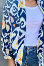 Cotton Kimono In Navy & Yellow Ikat