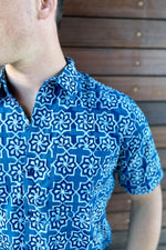 Men's Indigo Block Print Short Sleeve Shirt